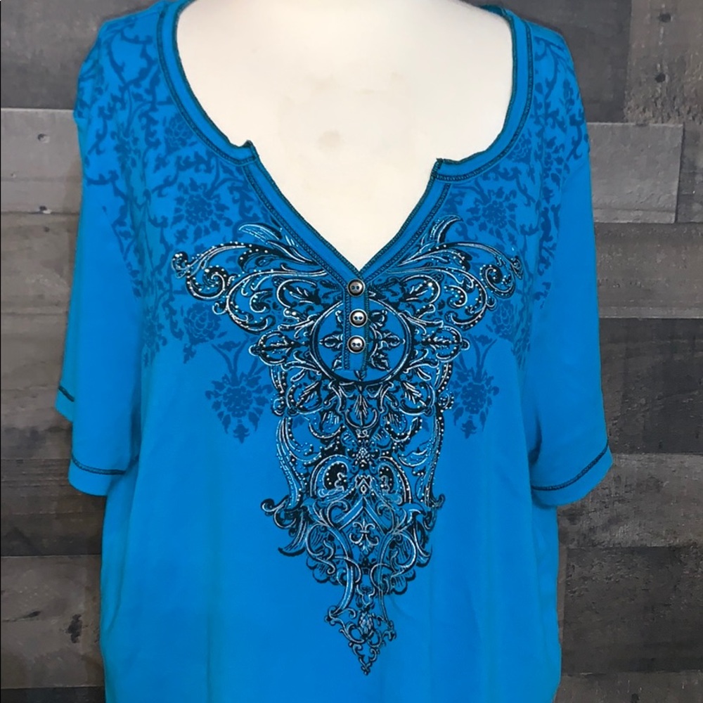 Women's Blue Embellished V-Neck Top